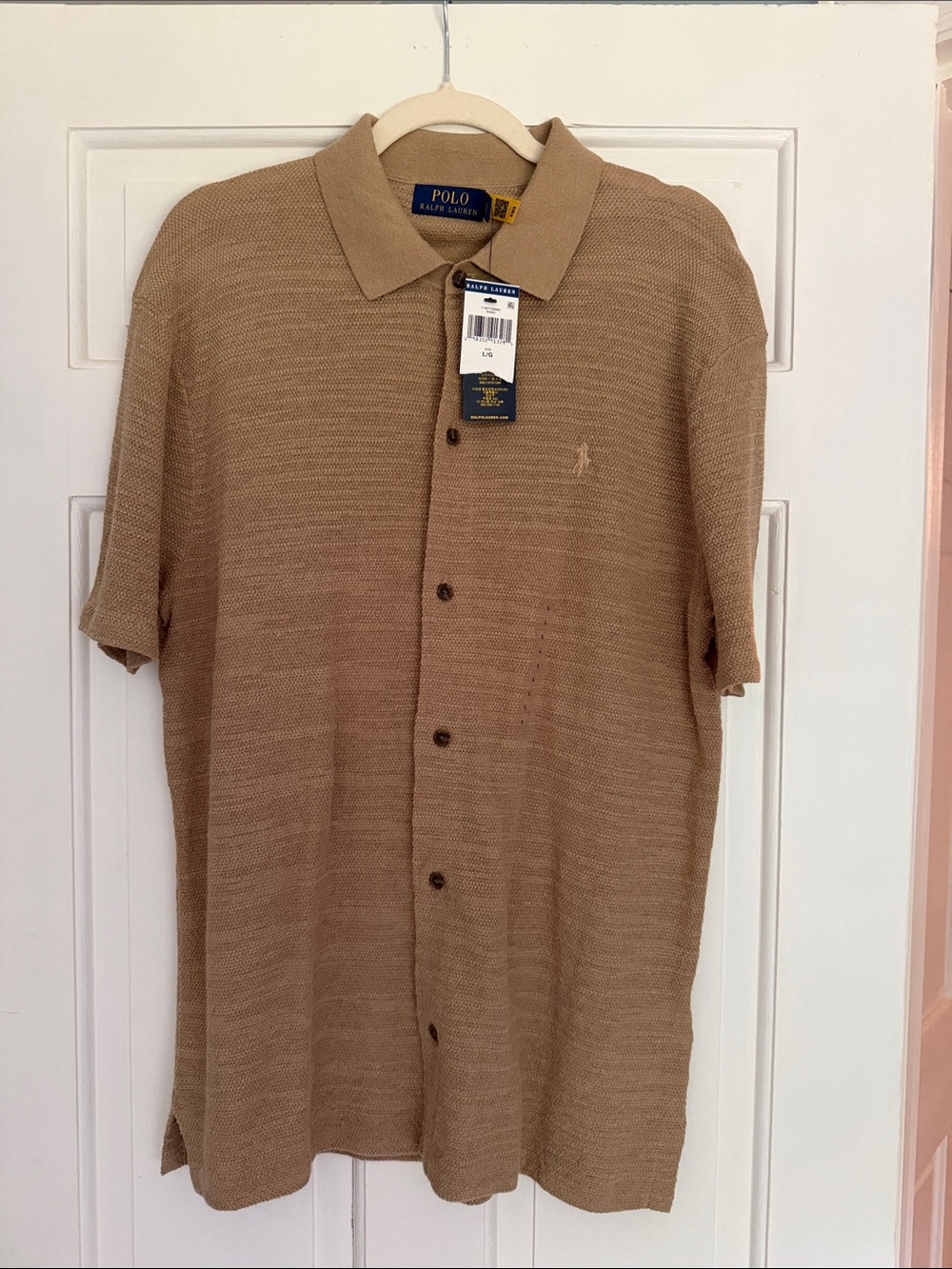 NWT - Polo by Ralph Lauren Tan Short-Sleeve Knit Polo Shirt, size L